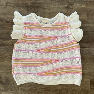 Annalise Striped Eyelet Ruffled Sleeve Sweater by Entro